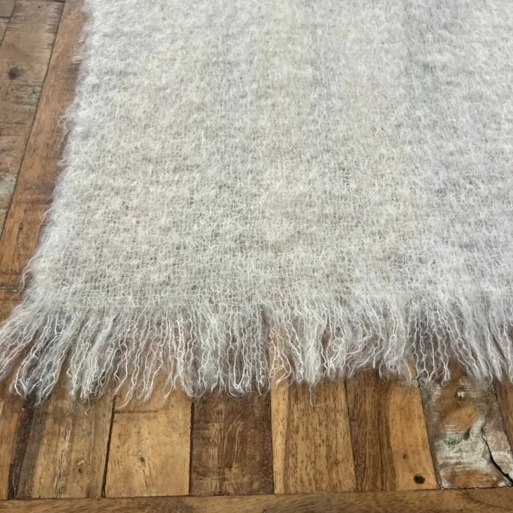 Vintage Handwoven Mohair Wool Fringed Scarf 25